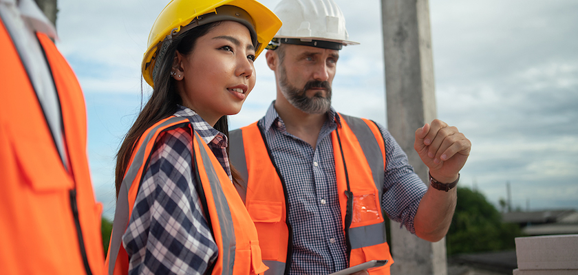 Engineering man with team at site construction work. portrait man construction industry