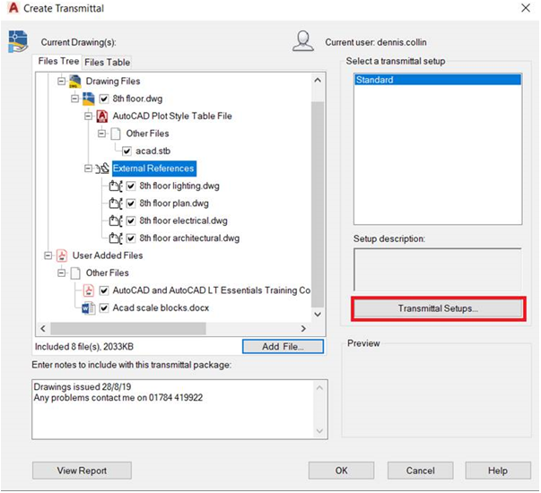 Use ETransmit to send files to AutoCAD files